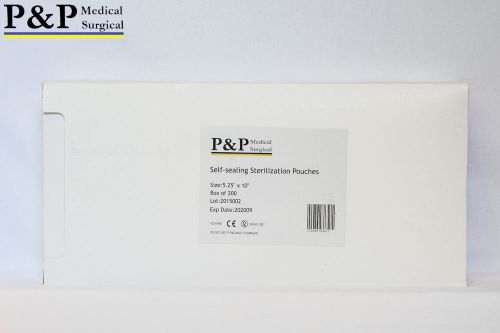 Self seal sterilization pouch 5.25&#034; x 10&#034; box of 2000 indicator strip p&amp;p pp-sp1 for sale