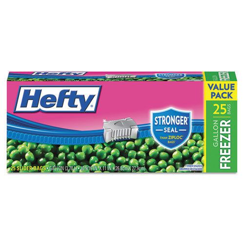 Hefty one zip slider bags, freezer, 1gal, 2.5 mil, clear, 25/box for sale