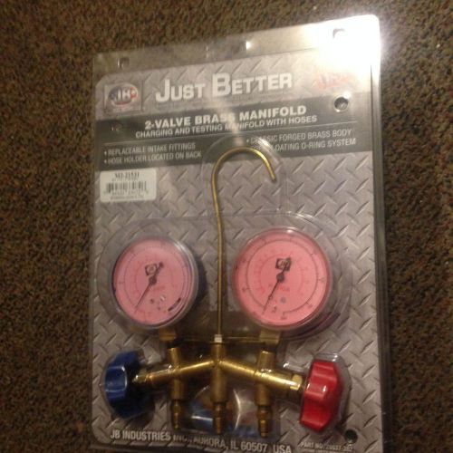 BRAND NEW JB 2 VALVE BRASS MANIFOLD CHARGING AND TESTING MANIFOLD WITH HOSES