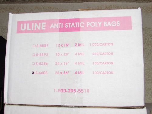 Lot of 2 boxes Uline S-6603 Poly Anti-static bags 26 x 36&#034; 4Mil 100/Box