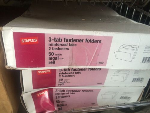 Staples Red Legal 3 Tab Fastener Folders - 3 Boxes Of 50
