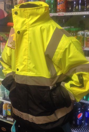 High Visibility Class 3 waterproof Lime/Black Bomber Jacket w/hood