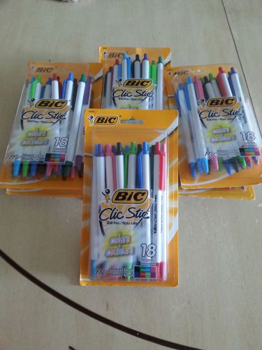 7 packages/Bic Retractable Color Ball Pens Clic Stic pk of 18