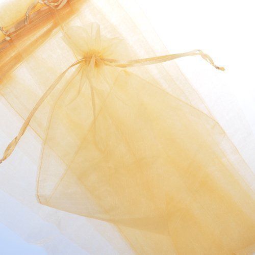 Bluecell Pack of 10pcs Gold Color Bottle and Wine Organza gift bags Drawstring