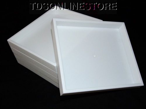 LOT OF 5 WHITE PLASTIC STACKABLE JEWELRY TRAYS 8 BY 7 INCH