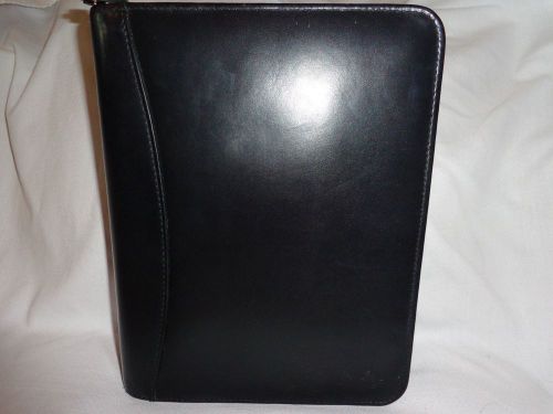 FRANKLIN COVEY USA SHINY BLACK FULL-GRAIN ANILINE LEATHER ZIPPER CLASSIC PLANNER