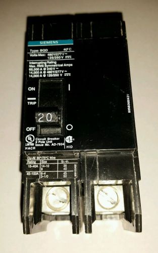 Siemens bqd220 molded case circuit breaker 480y/277v 20a 2p for sale