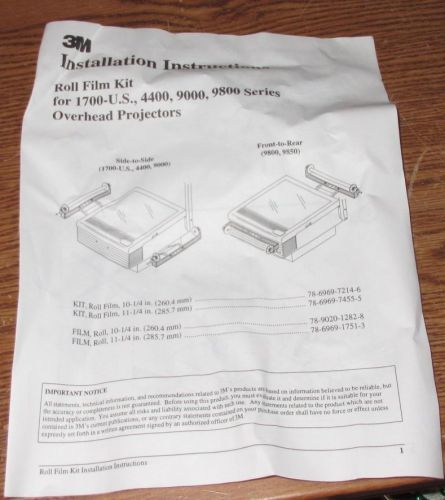 3M Overhead Projector New Roll Film Kit Replacement Roller Set Parts Instruction
