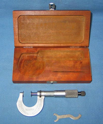 Starrett #256 disc flange ratchet lock micrometer 0-1&#034; mitutoyo wood box for sale