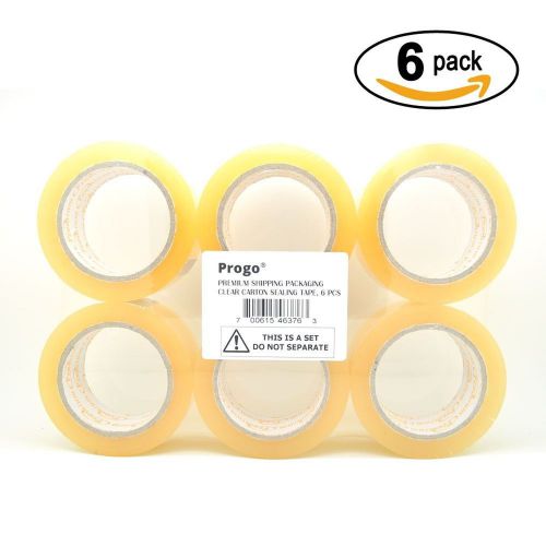 Progo 6 Pack Clear Carton Sealing Tape 2&#034; x 110 yds (330 Feet) 1.8 mils