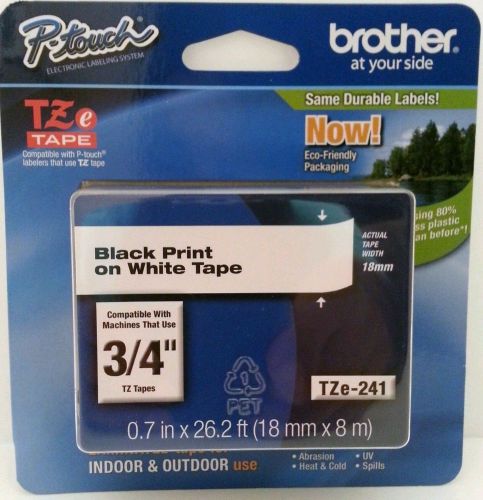 Brother P-Touch TZe-241 BLACK PRINT ON WHITE TAPE 3/4&#034; TZE241 LABEL GENUINE NIB