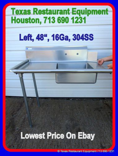 New STAINLESS STEEL Soiled LEFT Side Dish Table, 48&#034; 16Ga, NSF, Houston, Texas