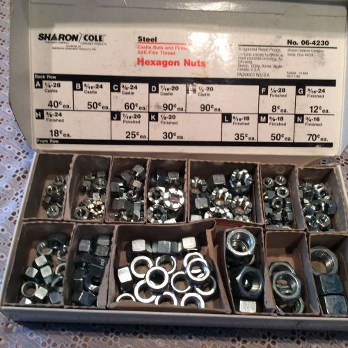 180 SHARON STEEL HEXAGON SLOTTED CASTLE &amp; FINISHED FINE THREAD NUTS ASSORTED NEW