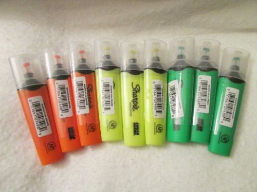 Sharpie clear view highlighters (yellow, green &amp; orange), 9 pcs. for sale