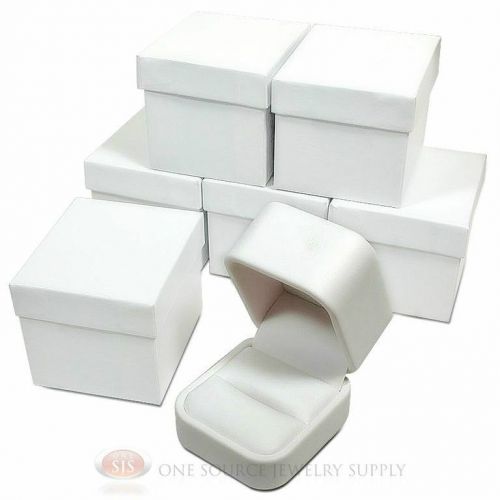 6 Piece Round Corner White Leather Ring Jewelry Gift Boxes 2&#034; x 2 3/8&#034; x 1 3/4&#034;
