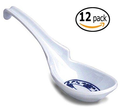 12 Pack of Asian Chinese Melamine Ladle Style Soup Spoon, Lotus Design, Bundled