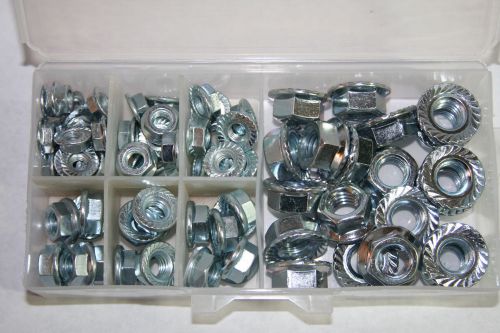 125 pieces  1/4-20 thru 1/2-13   serrated flange lock nut steel zinc assortment for sale