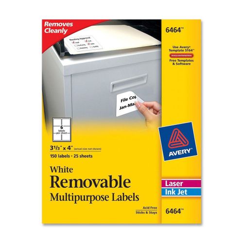 Avery Removable 3-1/3 x 4 Inch White ID Labels 150 Pack (6464)