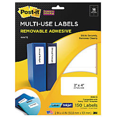 150 Multi-Use Labels Removable Adhesive Post-it 2&#034; X4&#034; Laser/Inkjet White Pack!