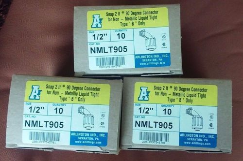 Lot of 30 (3boxes) arlington  nmlt905 1/2&#034; 90 deg non-metallic liquidtight con. for sale