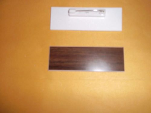 23 walnut/white, blank name badges tags 1x3&#034; with pins.