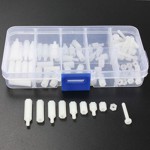 88pcs a box white m3 nylon tool m-f hex spacers screw nut assortment kit set for sale