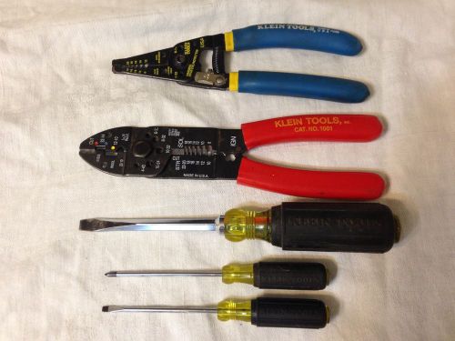 Klein tools - set of 5 electrician’s tool, stripper, and screwdrivers for sale