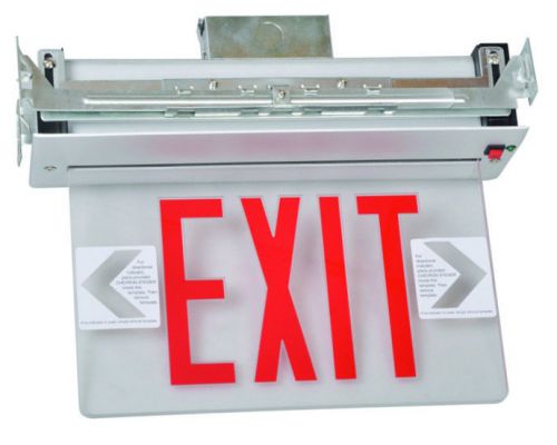 Recessed Mount Edge Lit LED Exit Sign with Red on Clear Panel and White Housing