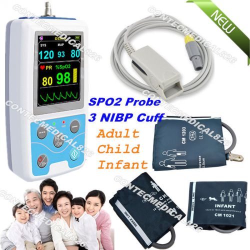 FDA ICU Patient Monitor 24H Ambulatory Blood Pressure Monitor+SPO2+SW+3 Cuffs