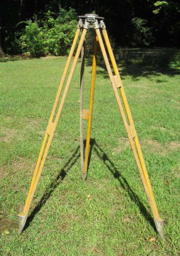 Vintage yellow wood survey tripod transit camera lamp industrial 58 1/2&#034; for sale