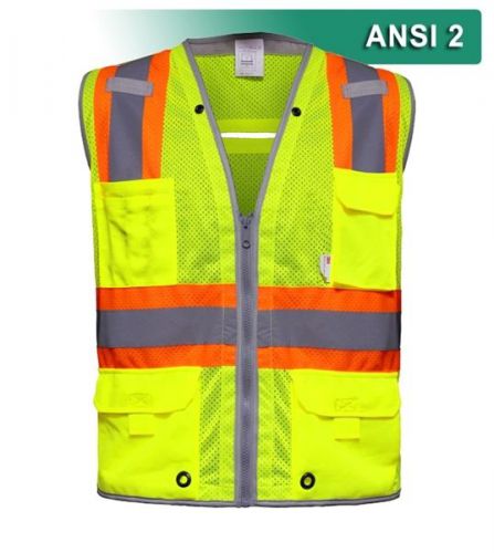 Reflective apparel surveyor 10 pocket safety vest hi vis mesh ansi 2 raf-589-st for sale