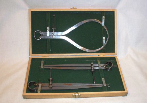 Vintage AMT Machinists Metal Calipers 3 Pc Set in Wooden Chest Box