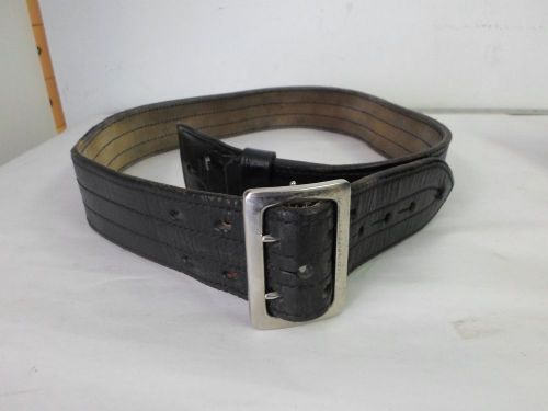AKER Black Leather Duty Belt B01-38, Size 38, 2.25&#034; Wide w/ Silver color Buckle