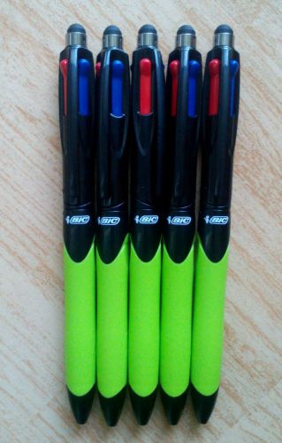 New original 5 x BIC 4 color grip STYLUS ball pen 4C NEW GREEN BODY touch screen