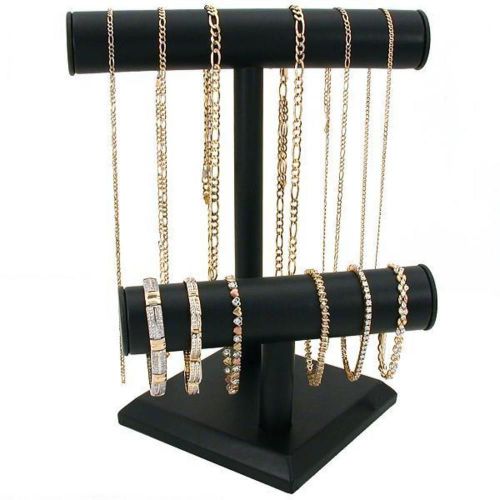 Double T Bar Black Leatherette Display Jewelry Stand