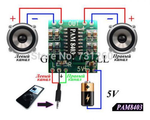 [2x] PAM8403 2 x 3W Mini Stereo Class D Audio Amplifier Board 5V Amp Module