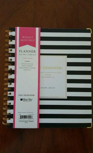 Blue Sky Day Designer Black White Striped Daily Planner 8x10 Brand New