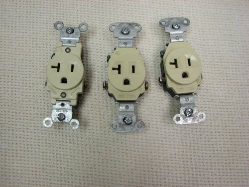 (3 pc) ivory single round receptacle 20 amp 20a 125v ac outlet 2 pole 3 wire for sale