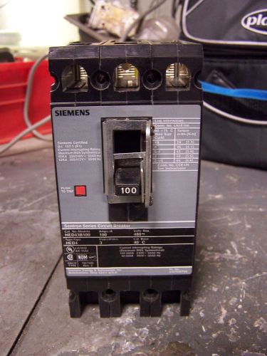 Siemens 100 amp circuit breaker 480 vac 3 pole hed43b100 for sale