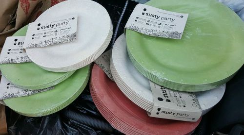 Susty Party Compostable Green, Pink, Natural (3) 10&#034; &amp; (3) 7&#034;, 8 per pack, new