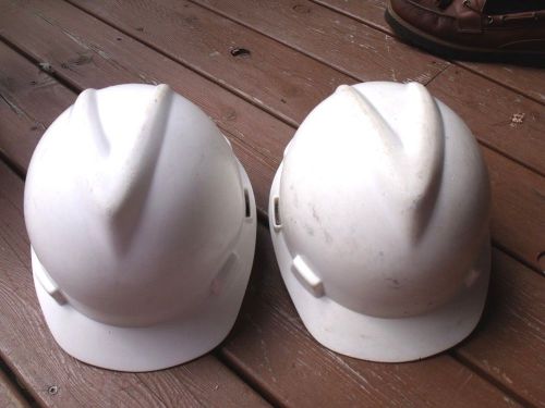 Lot of 2 MSA WHITE V-Gard Cap Style Safety Hard Hats Ratchet Suspension sz M