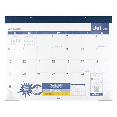 AT-A-GLANCE Monthly Desk Pad Calendar, Academic Year, 12 Months, July 2015-June