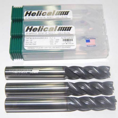 3 pc. helical 1/2&#034;x1-5/8&#034; vari. pitch high perf. carbide  end millsw/cr-stainles for sale