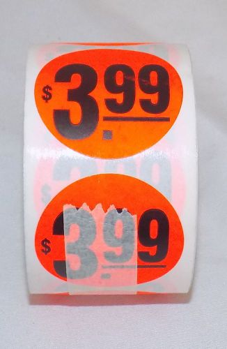NEW! 1-1/2&#034; $3.99 ORANGE PRICING LABELS/STICKERS STANDARD SIZE UNUSED ROLL