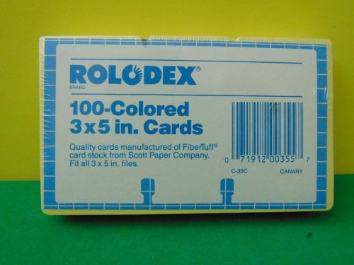 100 Genuine Rolodex Colored Yellow 3 x 5 Inches Cards New &amp; Sealed