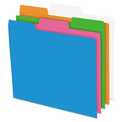 Glow Poly File Folders, 1/3 Cut Top Tab, Letter, Assorted Colors, 12/Pack
