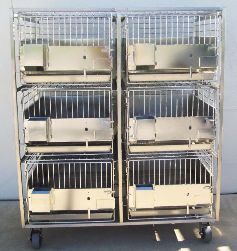 6 stainless steel kennels kennel animal dog cat cage cages on mobile cart, nice for sale