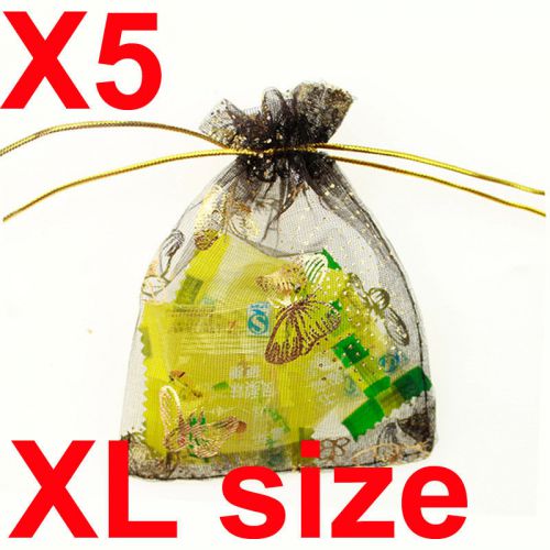 x5 XL black butterfly organza gift candy bags jewellery favour pouches wrap