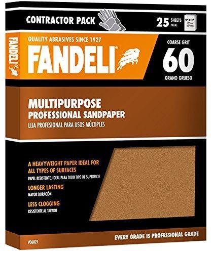 Fandeli 36021 060 Grit Multipurpose Sandpaper Sheets, 9&#034;  x 11&#034;, 25-Sheet