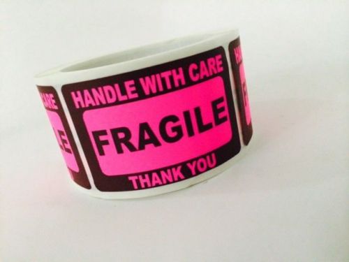 1000 2x3 FRAGILE Stickers Handle with Care Stickers Pink Neon Fluorescent 2x3